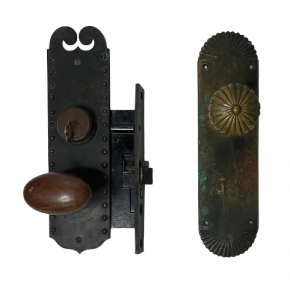 Vintage Door Knob Set Ornate Scrolled Brass Metal Frame Vintage Antique Hardware